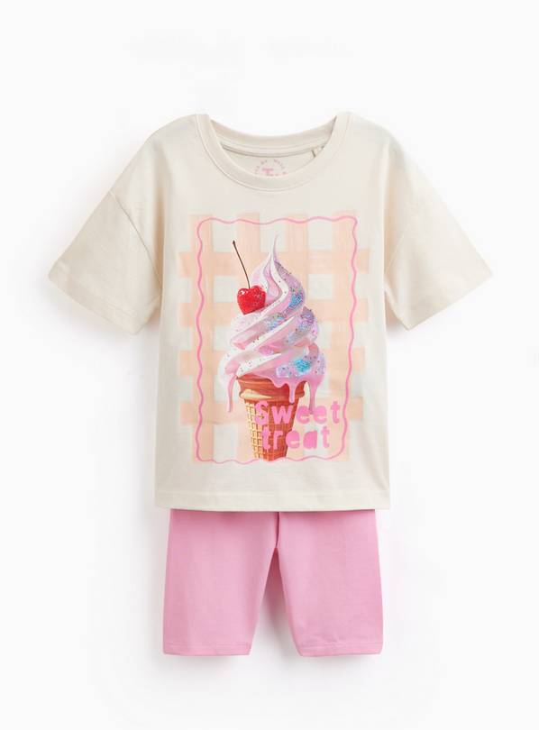 White Ice Cream Graphic T-Shirt & Cycle Shorts Set 3-4 years